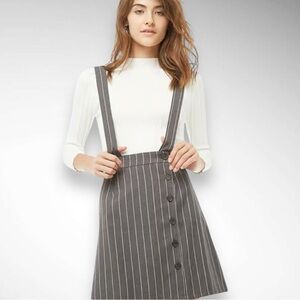 FOREVER 21 CONTEMPORARY Gray Mini Skirt & Suspenders With White Pinstripes | EUC